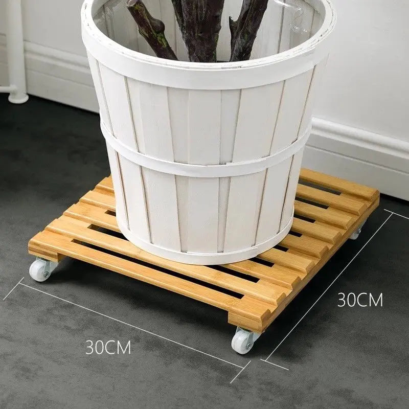 BAMBOO WOODEN PLANT STAND WITH WHEEL BASE EASY MOVE MULTI USE INDOOR OUTDOOR everythingbamboo