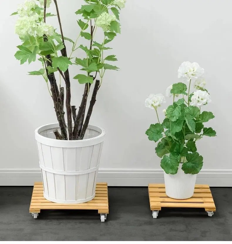 BAMBOO WOODEN PLANT STAND WITH WHEEL BASE EASY MOVE MULTI USE INDOOR OUTDOOR everythingbamboo