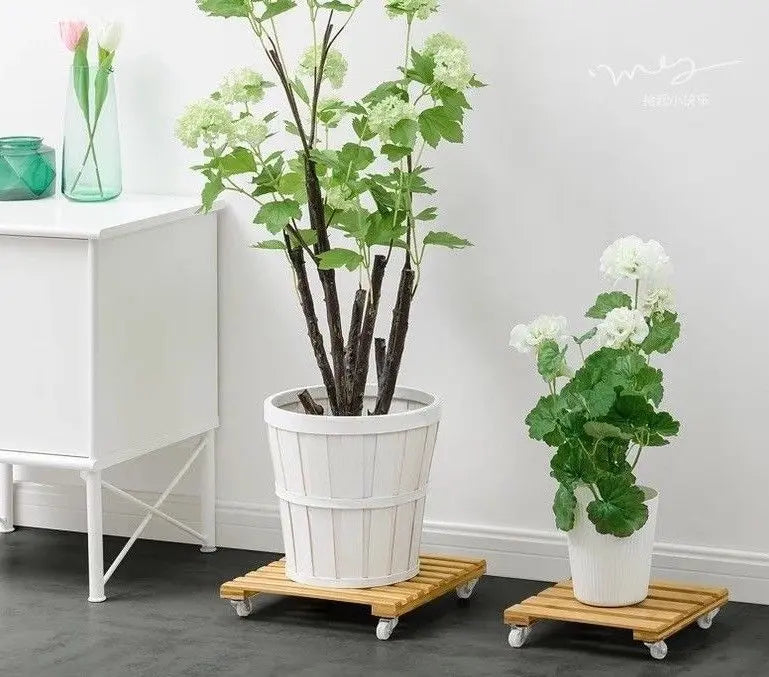 BAMBOO WOODEN PLANT STAND WITH WHEEL BASE EASY MOVE MULTI USE INDOOR OUTDOOR everythingbamboo