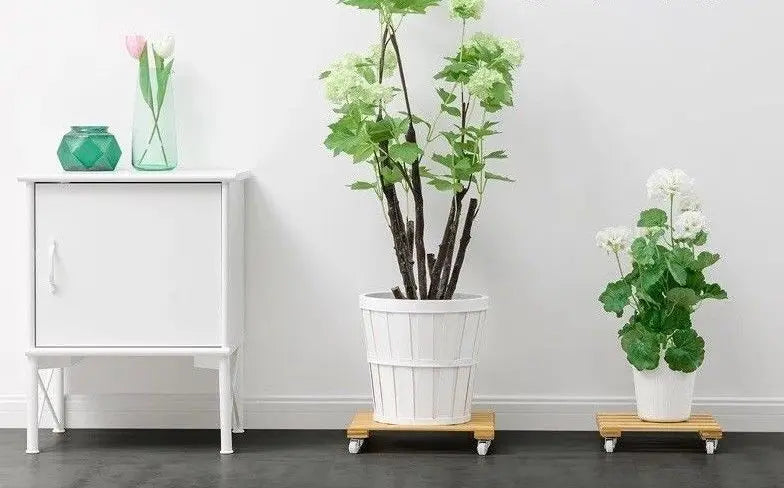 BAMBOO WOODEN PLANT STAND WITH WHEEL BASE EASY MOVE MULTI USE INDOOR OUTDOOR everythingbamboo