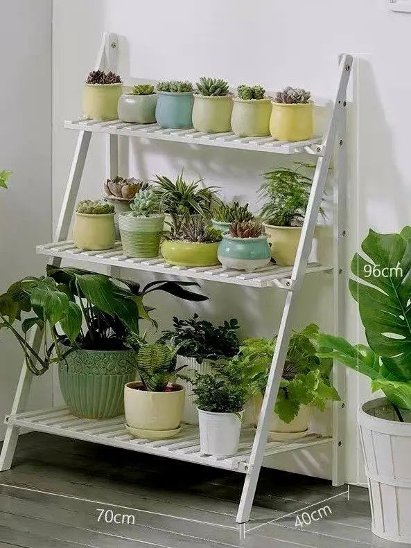 BAMBOO WOODEN SHELF PLANT STAND FOLDING MULTI TIER LADDER INDOOR OUTDOOR WHITE everythingbamboo