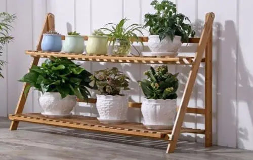 BAMBOO WOODEN SHELF PLANT STAND FOLDING MULTI TIER LADDER STORAGE INDOOR OUTDOOR Unbranded