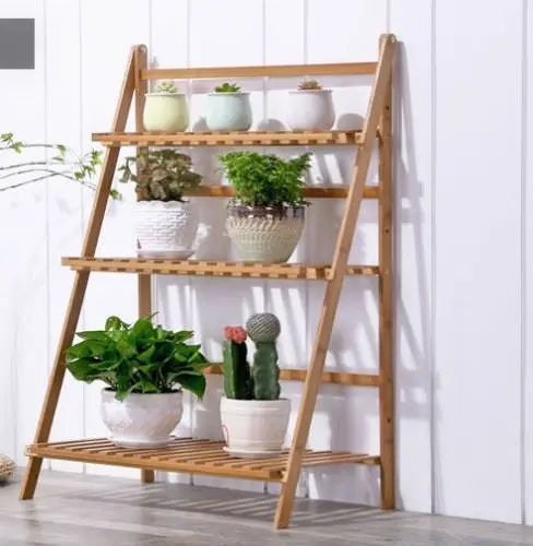 BAMBOO WOODEN SHELF PLANT STAND FOLDING MULTI TIER LADDER STORAGE INDOOR OUTDOOR Unbranded