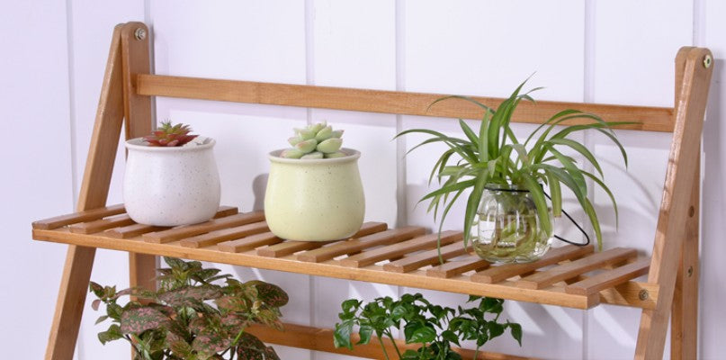 BAMBOO WOODEN SHELF PLANT STAND FOLDING MULTI TIER LADDER STORAGE INDOOR OUTDOOR Unbranded