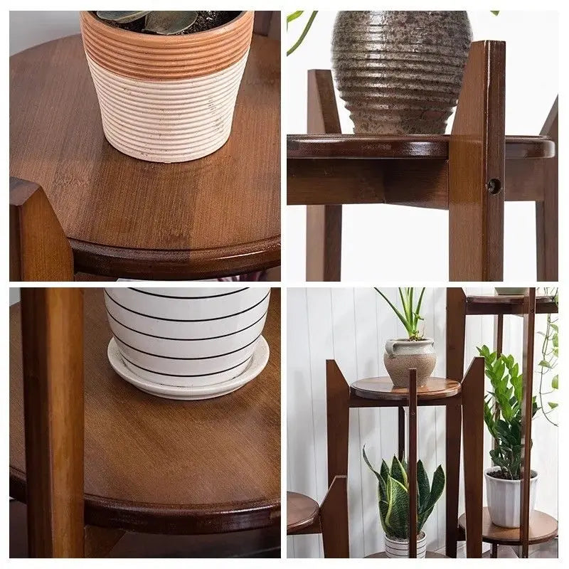 BAMBOO WOODEN SHELF PLANT STAND LADDER ROUND TABLE ANTIQUE STYLE INDOOR OUTDOOR everythingbamboo