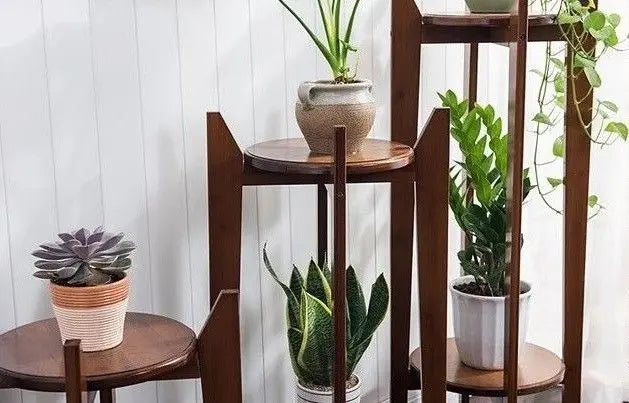 BAMBOO WOODEN SHELF PLANT STAND LADDER ROUND TABLE ANTIQUE STYLE INDOOR OUTDOOR everythingbamboo