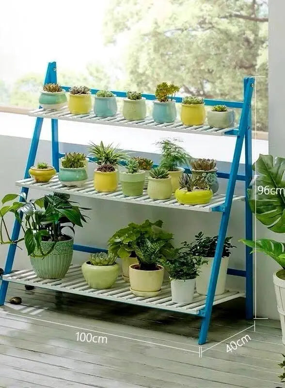 BAMBOO WOODEN SHELF PLANT STAND MULTI TIER LADDER INDOOR OUTDOOR BLUE WHITE everythingbamboo