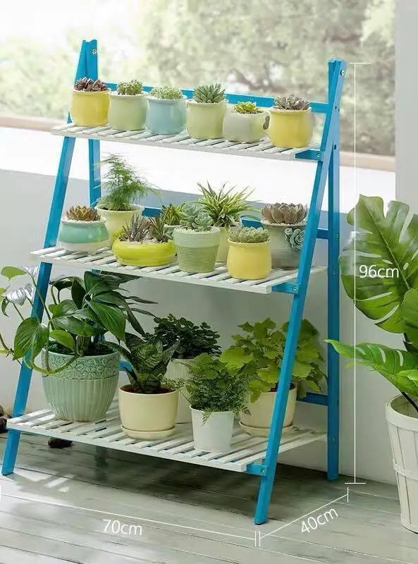 BAMBOO WOODEN SHELF PLANT STAND MULTI TIER LADDER INDOOR OUTDOOR BLUE WHITE everythingbamboo