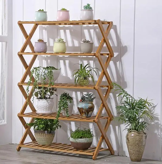 BAMBOO WOODEN SHELF SHOE RACK FOLDING MULTI TIER  PLANT STAND STRONG ELEGANT Unbranded