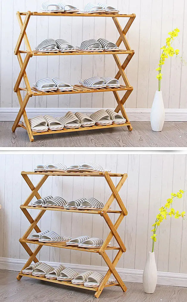 BAMBOO WOODEN SHELF SHOE RACK FOLDING MULTI TIER PLANT STAND STRONG ELEGANT Unbranded