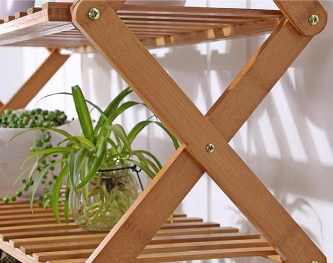 BAMBOO WOODEN SHELF SHOE RACK FOLDING MULTI TIER PLANT STAND STRONG ELEGANT Unbranded