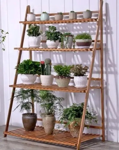 BAMBUS HOLZ REGAL STAND FALTEN MULTI TIER LADDER SPEICHER INDOOR OUTDOOR Markenlos