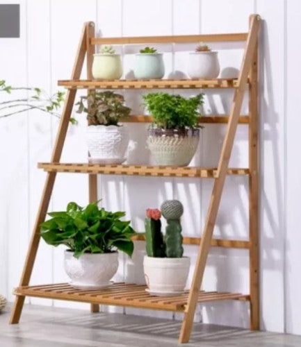 BAMBUS HOLZ REGAL STAND FALTEN MULTI TIER LADDER SPEICHER INDOOR OUTDOOR Markenlos