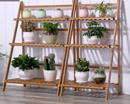 BAMBUS HOLZ REGAL STAND FALTEN MULTI TIER LADDER SPEICHER INDOOR OUTDOOR Markenlos