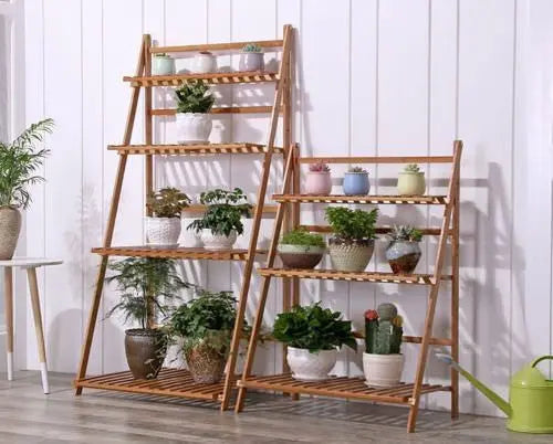 BAMBUS HOLZ REGAL STAND FALTEN MULTI TIER LADDER SPEICHER INDOOR OUTDOOR Markenlos