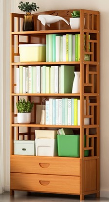 Bamboo Antique Style Cabinet Book Shelf Bookcase Storage Choice Elegant With Drawers everythingbamboo