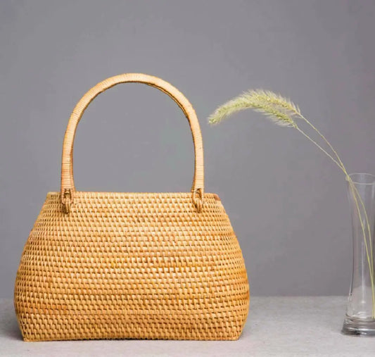 Bamboo Bag Natural Handwoven Handcrafted Women Hand Carrier Bag Artwork everythingbamboo