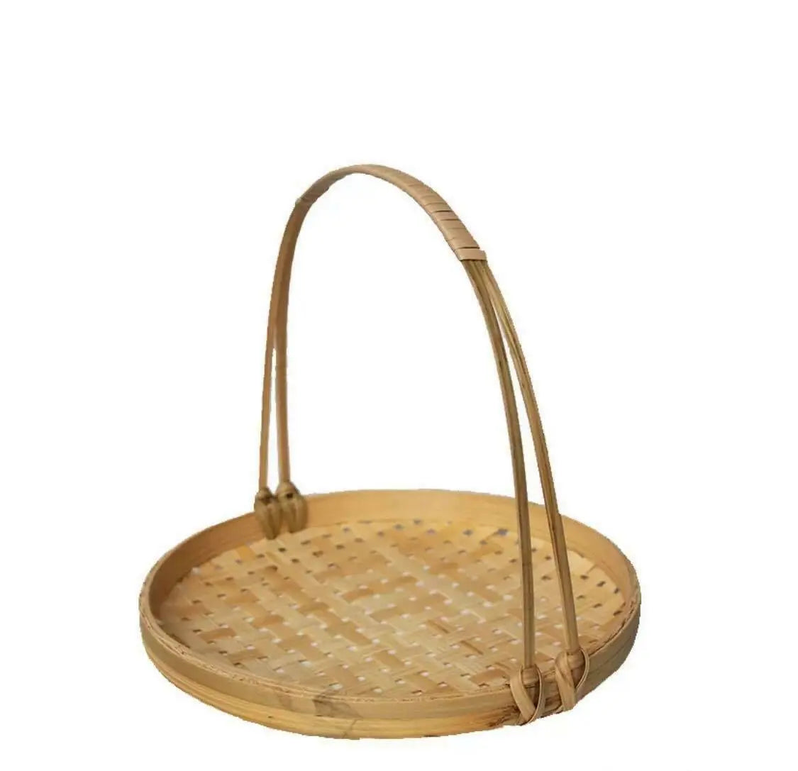 Bamboo Basket Handwoven Handmade Storage Plate Basket With Handle everythingbamboo