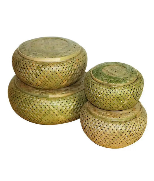 Bamboo Basket Plate Handwoven Handmade Round Storage Fruit Basket Artwork everythingbamboo