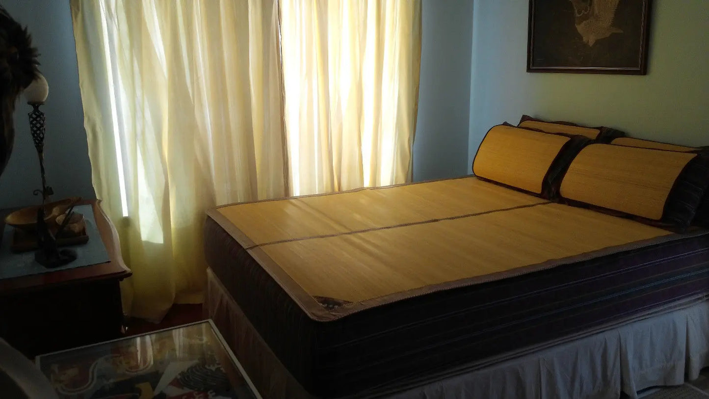Bamboo Bed Mat Mattress Topper Plus 2 Pillow Covers-3 Pieces All Together 三件套-原色竹席加两个竹枕套 everythingbamboo