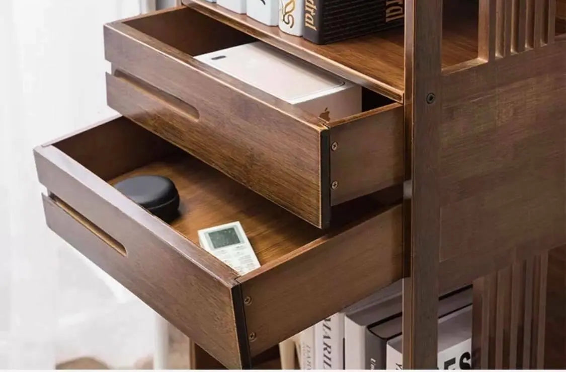 Bamboo Book Case Antique Style Bookcase Shelf Cabinet With Drawers Storage everythingbamboo