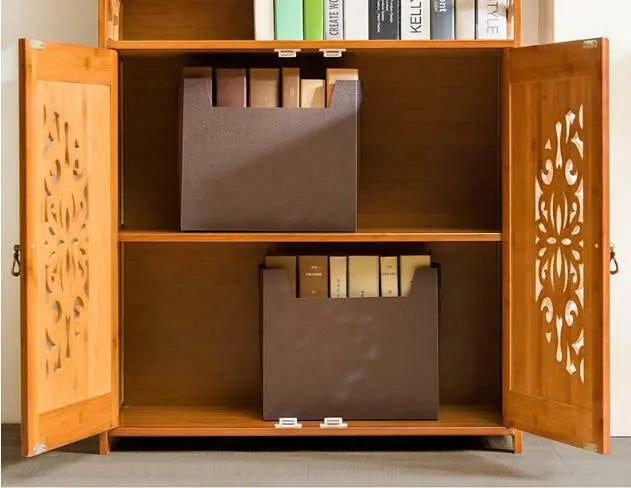 Bamboo Book Shelf With Carved Door Book Case Cabinet Antique Style Storage everythingbamboo