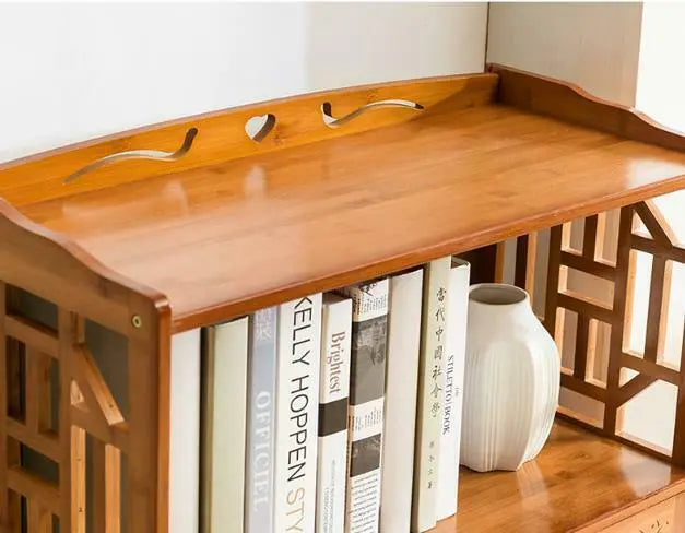 Bamboo Book Shelf With Carved Door Book Case Cabinet Antique Style Storage everythingbamboo