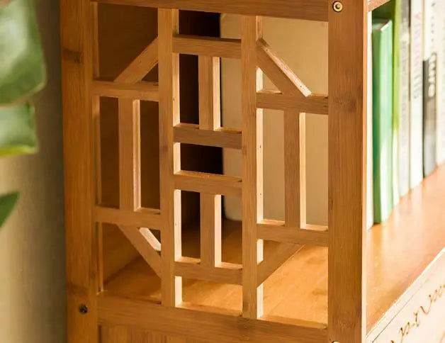 Bamboo Book Shelf With Carved Door Book Case Cabinet Antique Style Storage everythingbamboo