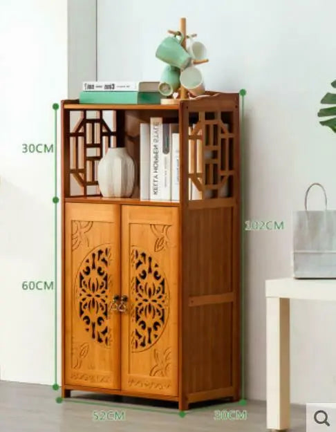Bamboo Book Shelf With Carved Door Book Case Cabinet Antique Style Storage everythingbamboo