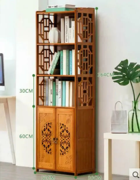 Bamboo Book Shelf With Carved Door Book Case Cabinet Antique Style Storage everythingbamboo