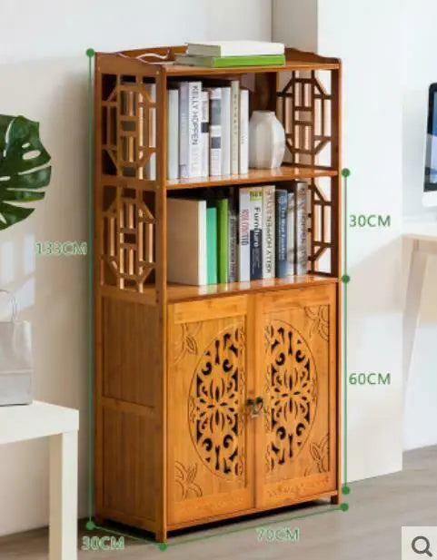 Bamboo Book Shelf With Carved Door Book Case Cabinet Antique Style Storage everythingbamboo