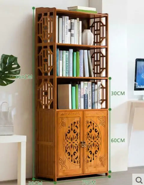 Bamboo Book Shelf With Carved Door Book Case Cabinet Antique Style Storage everythingbamboo