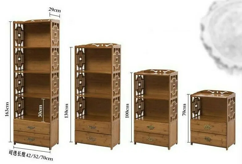 Bamboo Book Shelf With Drawers Book Case Cabinet Antique Style Storage everythingbamboo