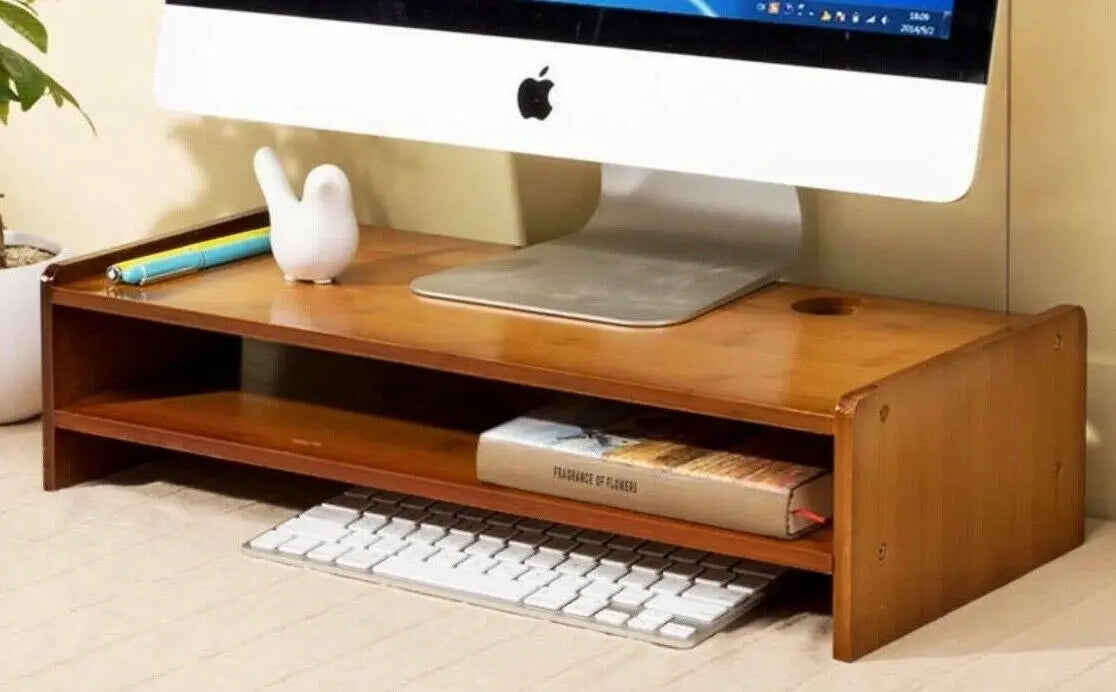 Bamboo Computer Monitor Laptop Stand Riser Base Desk Table Shelf Organiser everythingbamboo