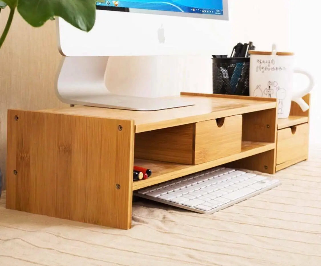 Bamboo Computer Monitor Laptop Stand Riser Monitor Base Shelf Desk Organiser Storage BST01 everythingbamboo