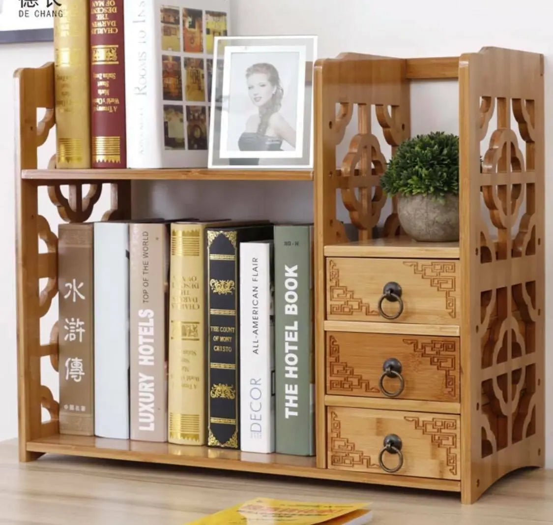 Bamboo Desk Book Shelf Book Case Drawer Office Storage Multi Use Antique Style everythingbamboo