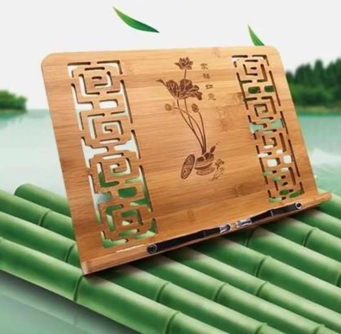 Bamboo Hand Carved Holder Rack Stand Books Reading Tablet Phone Ipad Holder everythingbamboo