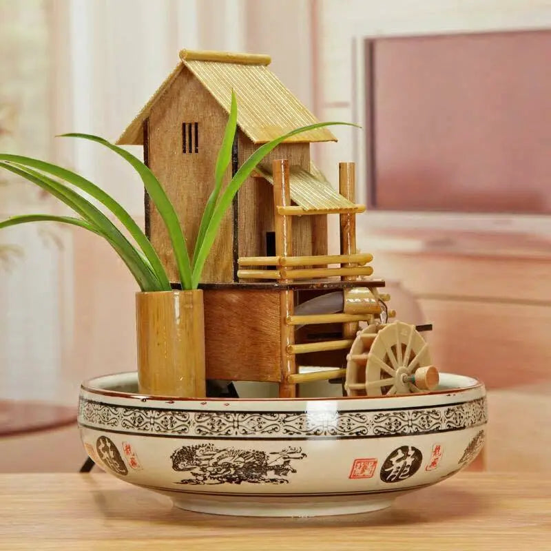 Bamboo Handmade Handcrafted Indoor Water Feature Flowing Water Wheels Home Decor everythingbamboo
