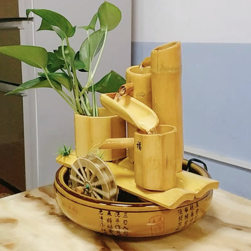 Bamboo Handmade Handcrafted Water Feature Fountain With Basin Flowing Water Wheels Home Decor Many Styles everythingbamboo