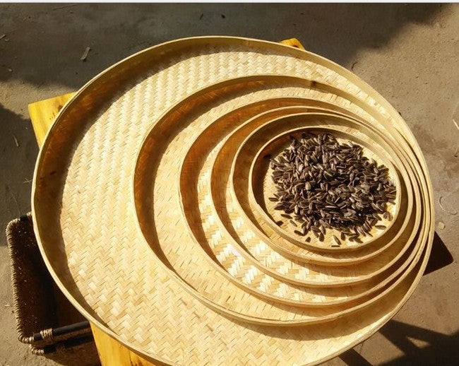 Bamboo Handmade Round Plates Bamboo Fruit Baskets Storage Drier Food Multiple Use BPT01 Unbranded