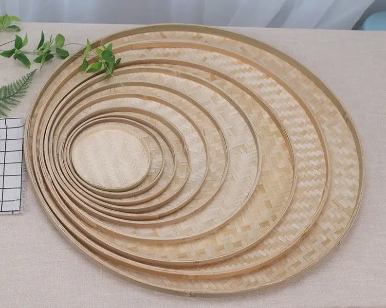 Bamboo Handmade Round Plates Bamboo Fruit Baskets Storage Drier Food Multiple Use BPT01 Unbranded