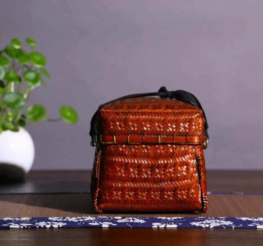 Bamboo Handwoven Handcrafted Vintage Style Container Organizer Box With Lid everythingbamboo