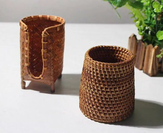 Bamboo Holder Handwoven Handmade Round Stationary Holder Natural Artwork everythingbamboo