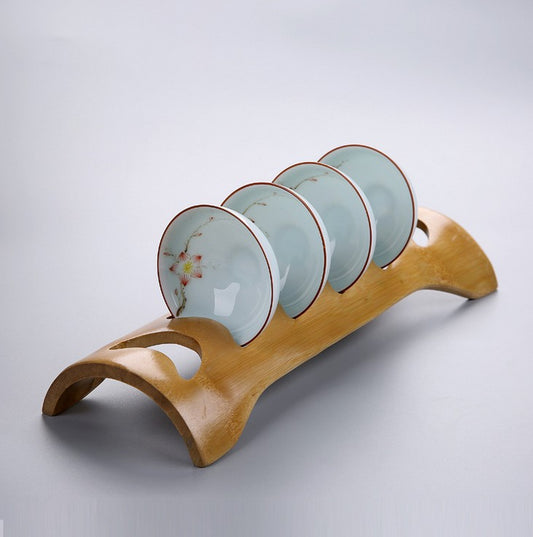 Bamboo Hollowed Out Tea Cup Holder Rack Natural Bamboo Root KungFu Tea Handcraft everythingbamboo