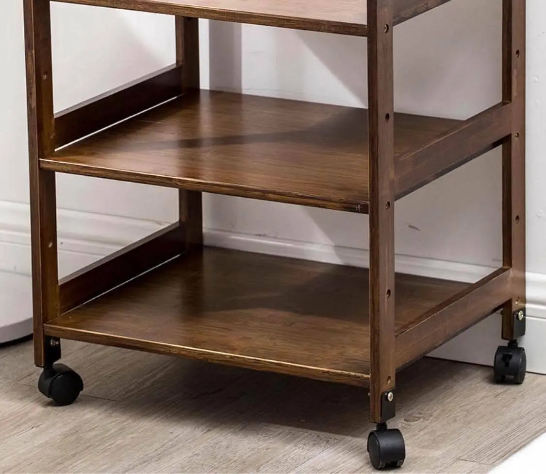 Bamboo Modern Bedside Multiple Shelves Trolley Table With Wheels Cart Rack everythingbamboo