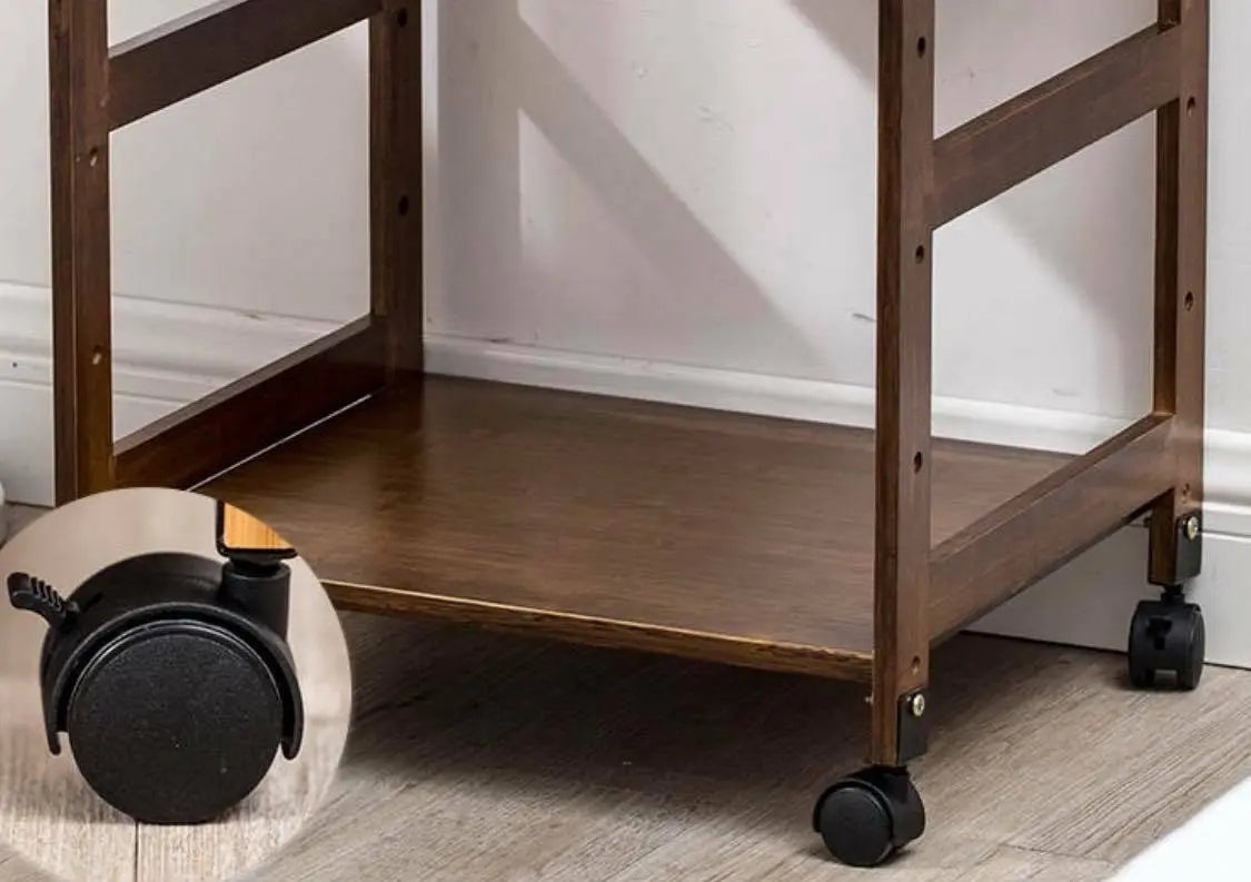 Bamboo Modern Bedside Multiple Shelves Trolley Table With Wheels Cart Rack everythingbamboo