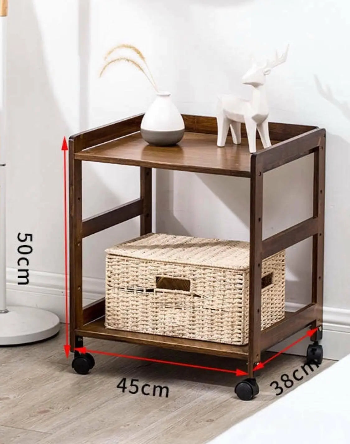 Bamboo Modern Bedside Multiple Shelves Trolley Table With Wheels Cart Rack everythingbamboo