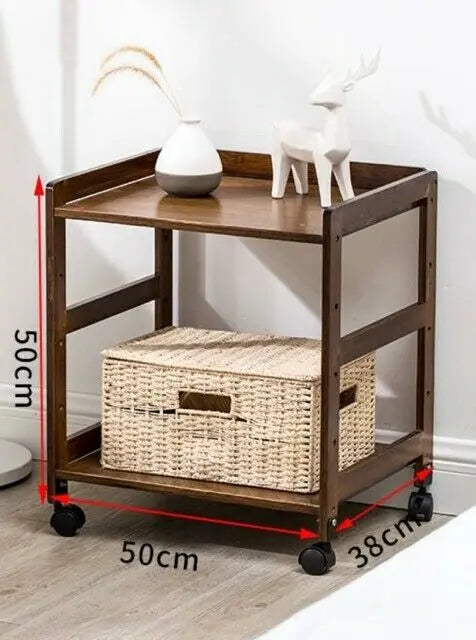Bamboo Modern Bedside Multiple Shelves Trolley Table With Wheels Cart Rack everythingbamboo