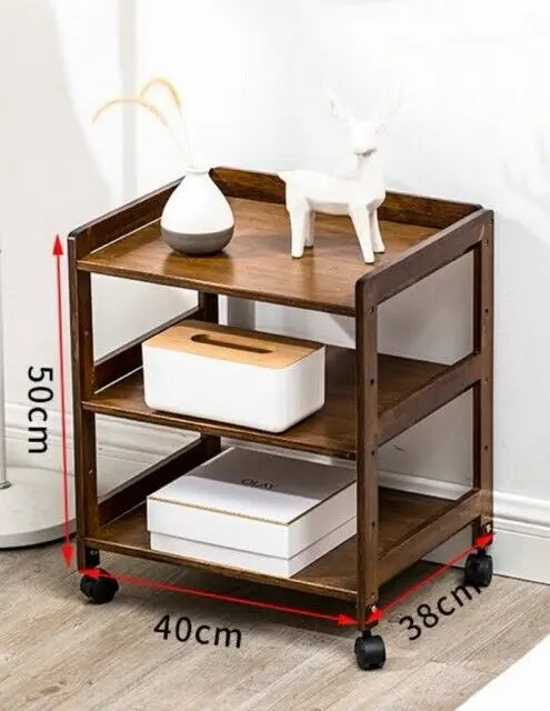 Bamboo Modern Bedside Multiple Shelves Trolley Table With Wheels Cart Rack everythingbamboo
