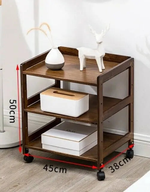 Bamboo Modern Bedside Multiple Shelves Trolley Table With Wheels Cart Rack everythingbamboo